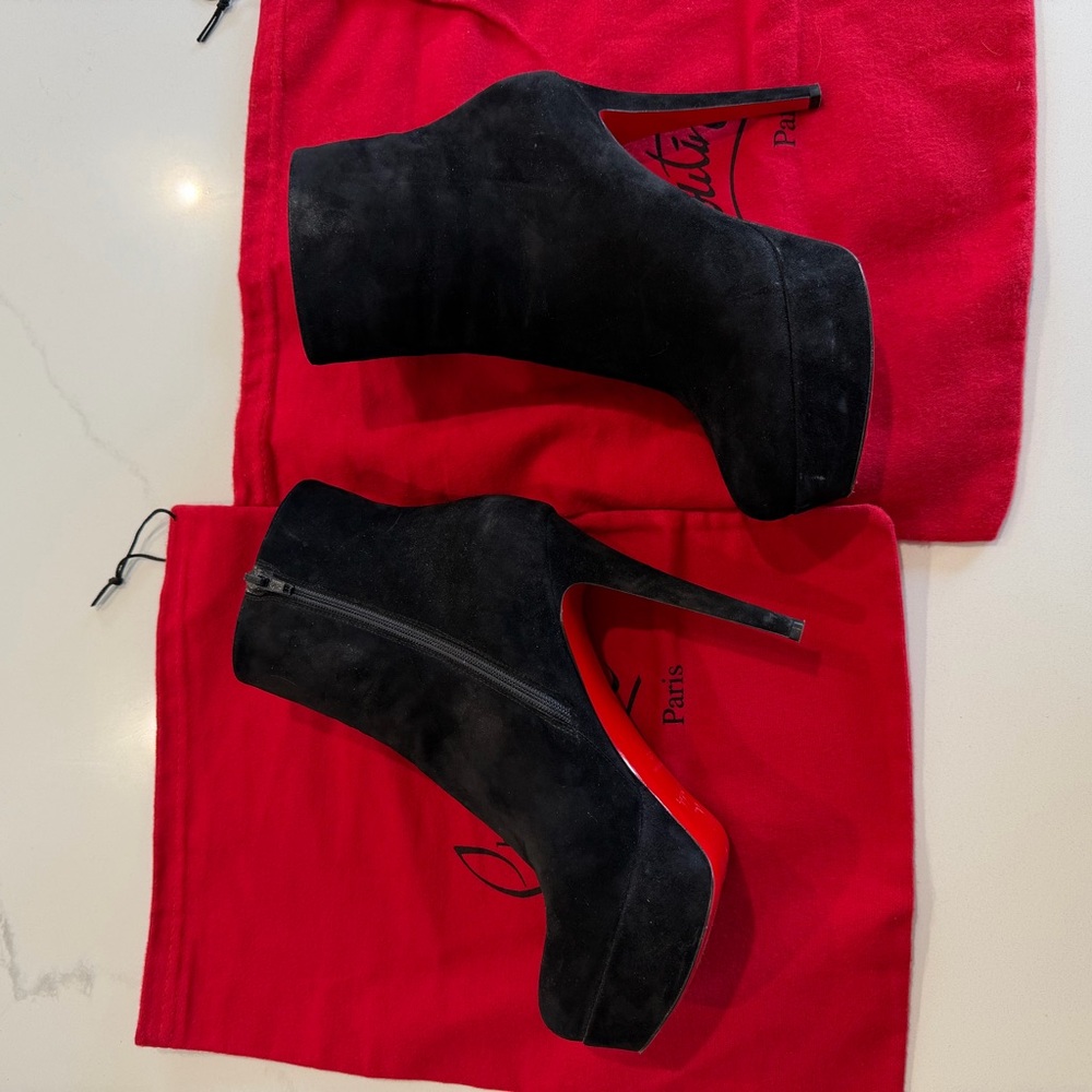 Christian Louboutin Black Suede Platform Stiletto Ankle Boots Size 39 - Picture 8 of 8